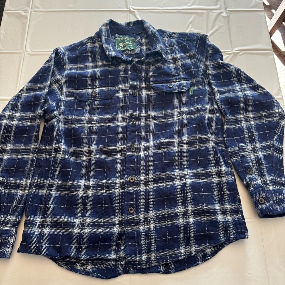 Woolrich Blue and White Casual Button Down Shirt Mens Size Large